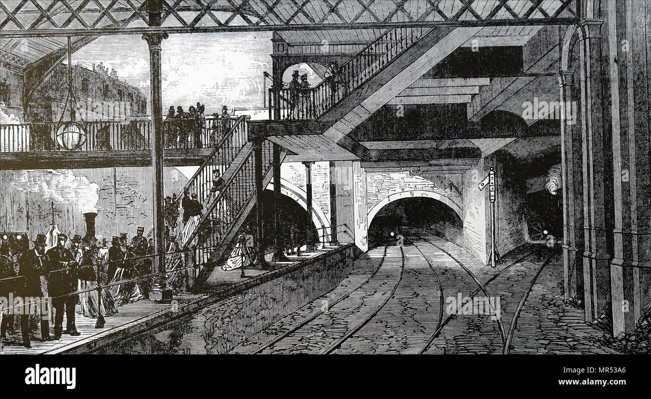 Illustrazione raffigurante la prova del Metropolitan Line. Datata del XIX secolo Foto Stock