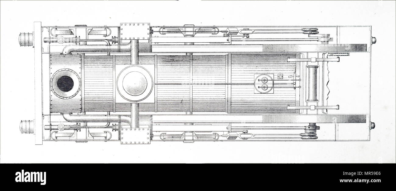 Il brevetto dal Crampton locomotiva express, progettato da Thomas Russell Crampton. Thomas Russell Crampton (1816-1888) un ingegnere inglese. Datata del XIX secolo Foto Stock