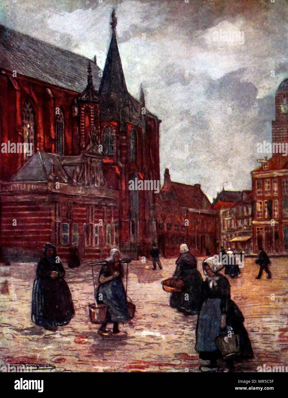 Pittura intitolato 'Mercato posto a Breda" da Nico Jungmann. Nico Jungmann (1872-1935) un pittore anglo-olandese di paesaggi e soggetti figurale. In data xx secolo Foto Stock