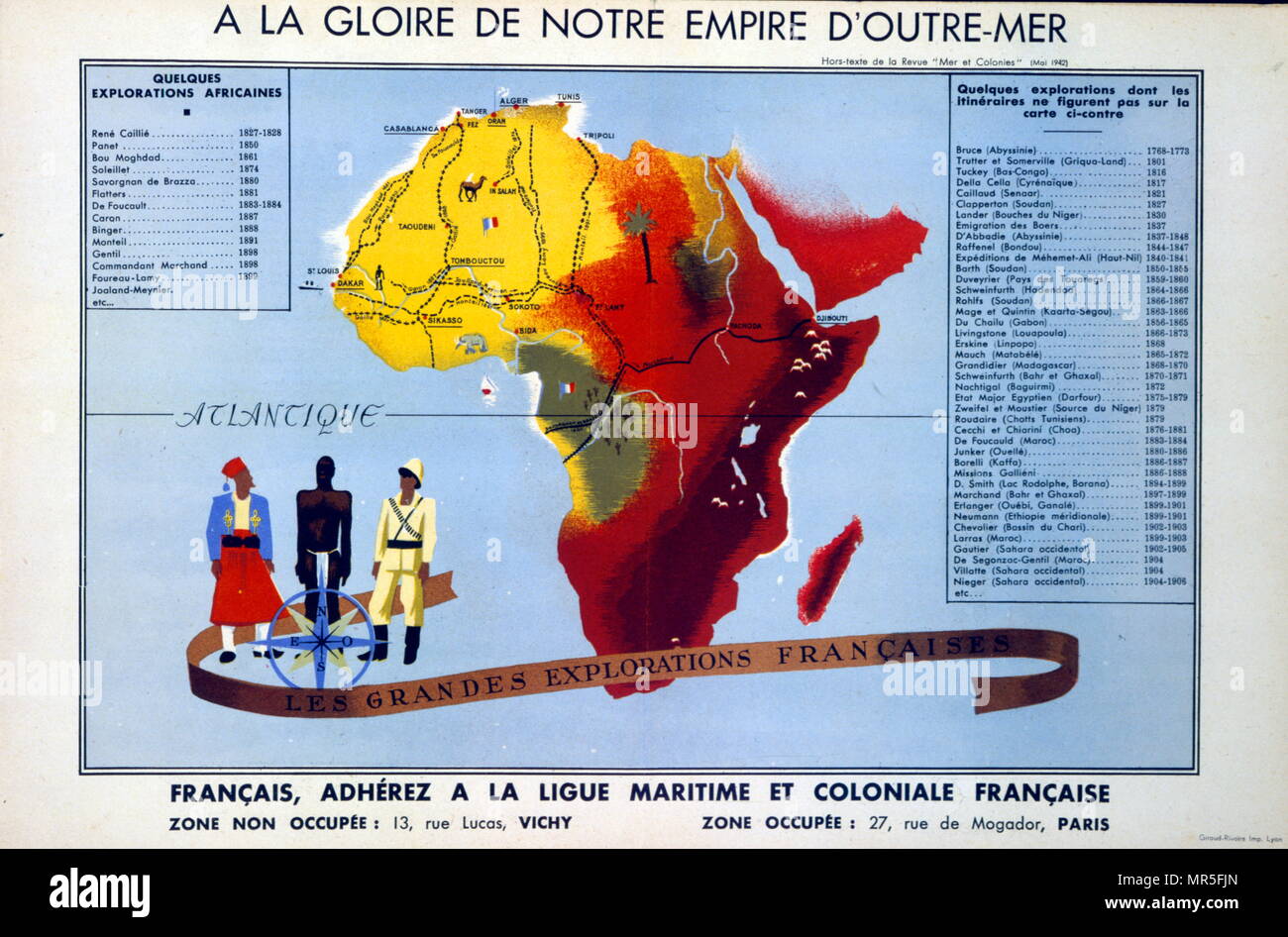 Il francese la Seconda Guerra Mondiale la propaganda poster basata sull'Impero Francese. La consegna di un messaggio di speranza patriottico al popolo francese dalla Vichy Marshall leader Philippe Petain, circa 1941 Foto Stock