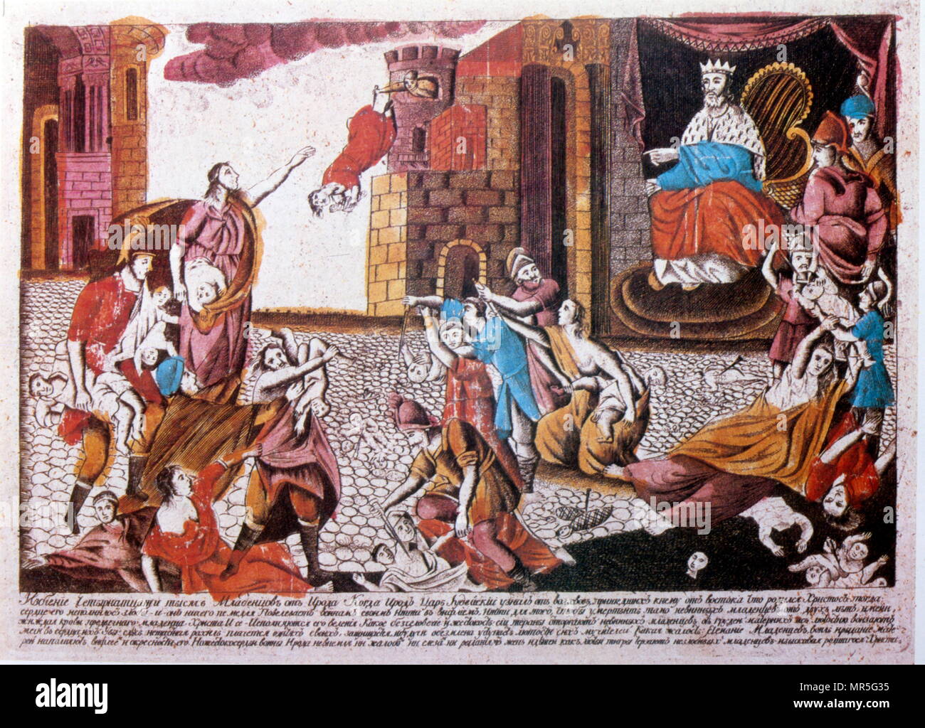 Il francese del XIX secolo illustrazione raffigura la Strage degli innocenti; il racconto biblico di infanticidio da Erode il Grande, il romano-nominato re dei Giudei Foto Stock