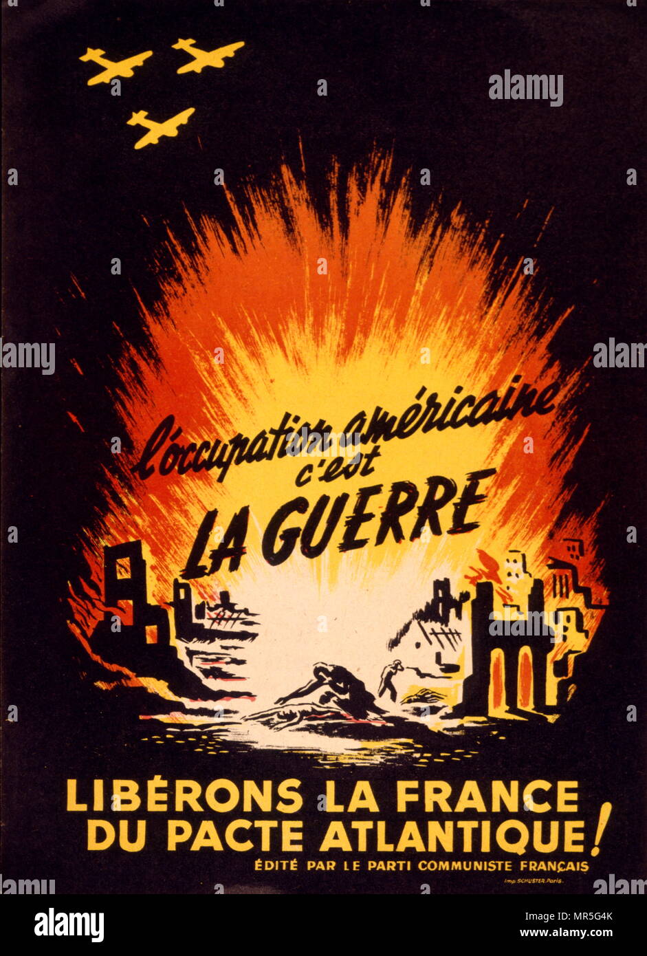 Comunista Francese propaganda anti americana poster dopo la liberazione americana della Francia nella seconda guerra mondiale. 1945 Foto Stock