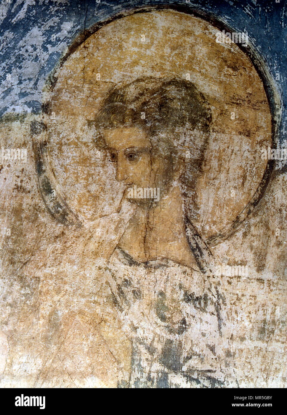 Il russo xv secolo icona che mostra la testa di un angelo. Attribuito ad André Rublev 1360-1430. Foto Stock