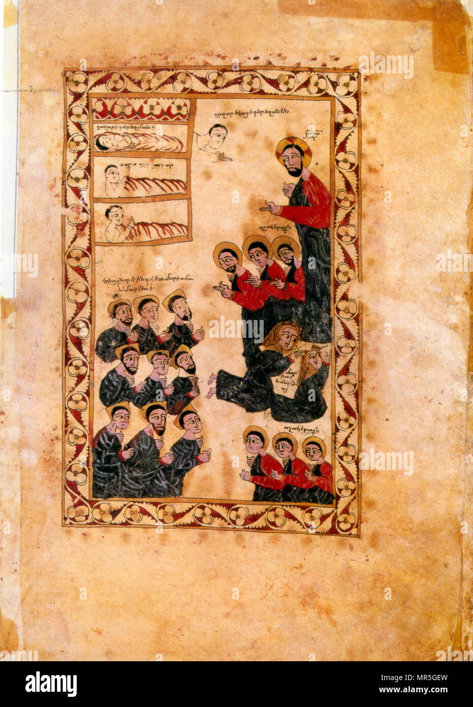 Il XIV secolo, armena manoscritto evangelica, la resurrezione di Lazzaro Foto Stock