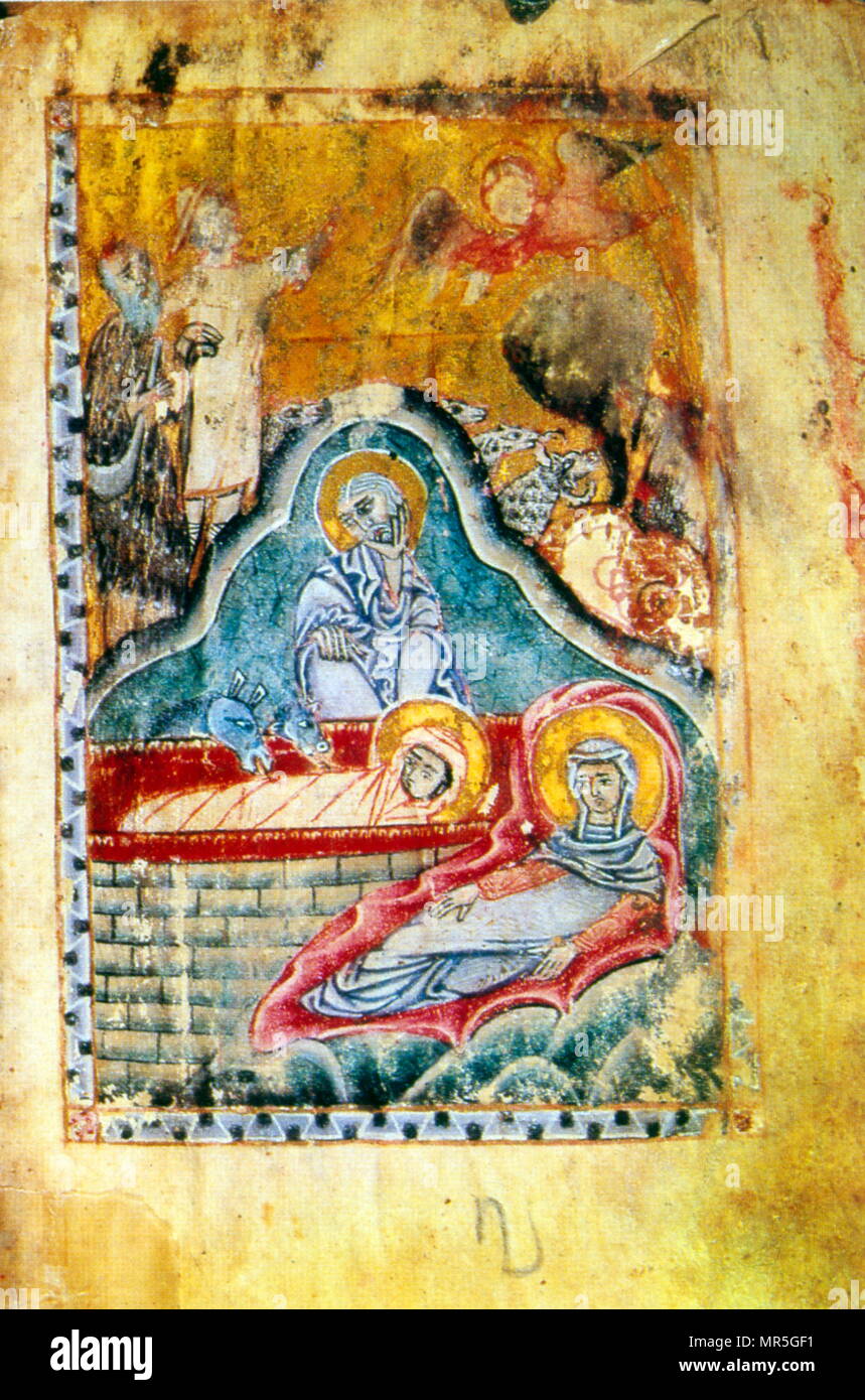 Il XIV secolo, armena manoscritto evangelica, la natività Foto Stock