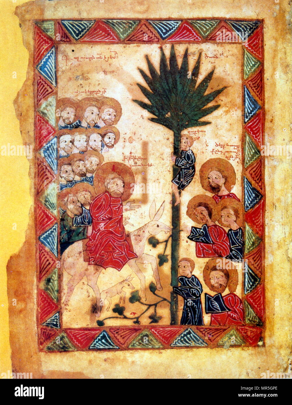 Il XIV secolo, armena manoscritto evangelica, ingresso di Cristo in Gerusalemme . 1392 Foto Stock