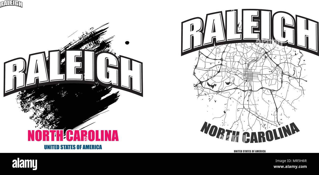 Raleigh, North Carolina, logo design. Due in un vettore arti. Grande con logo vintage lettere con bello sfondo colorato e one-color-versione con ma Illustrazione Vettoriale