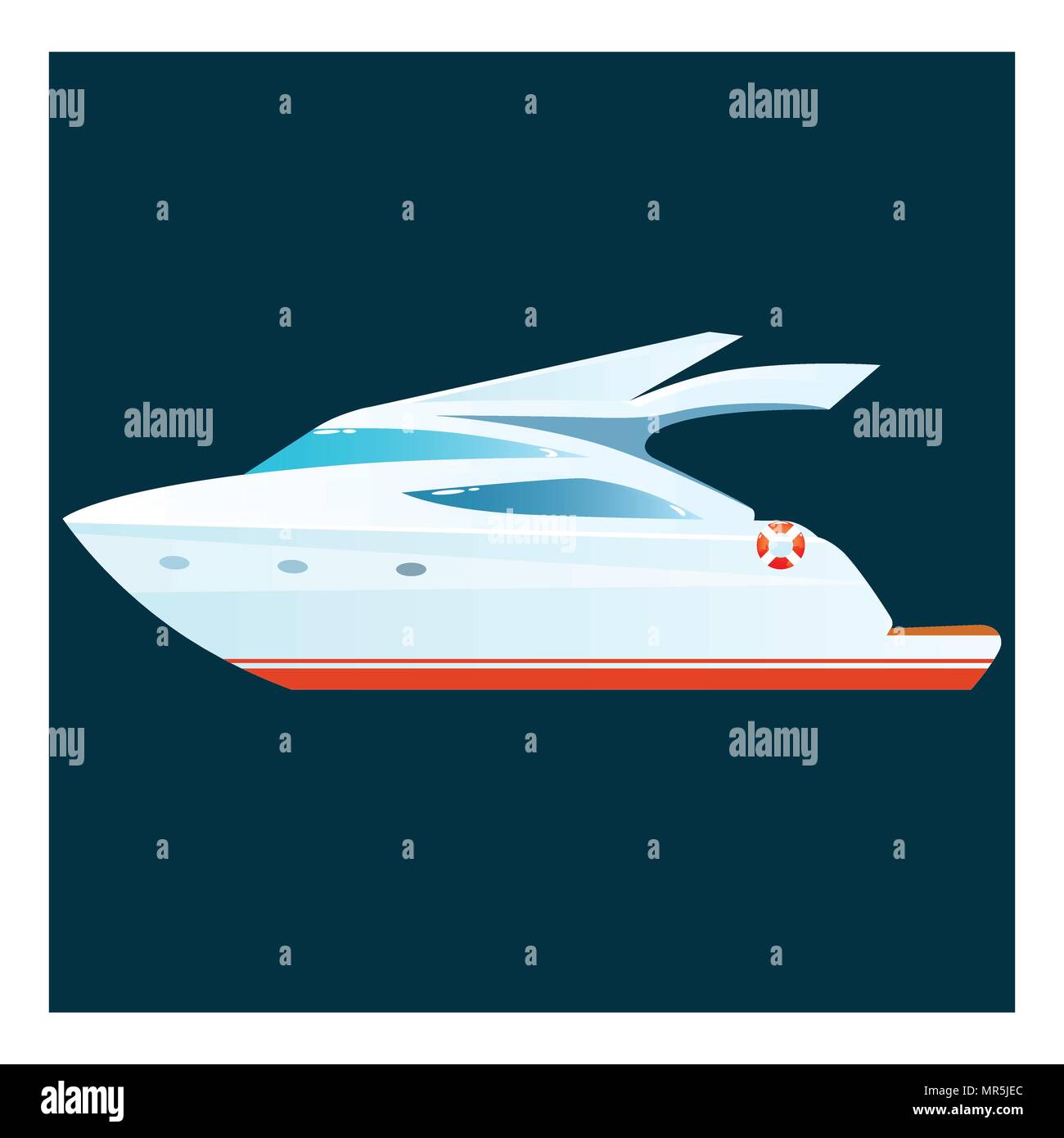 Cartoon yacht su sfondo scuro. Illustrazione Vettoriale