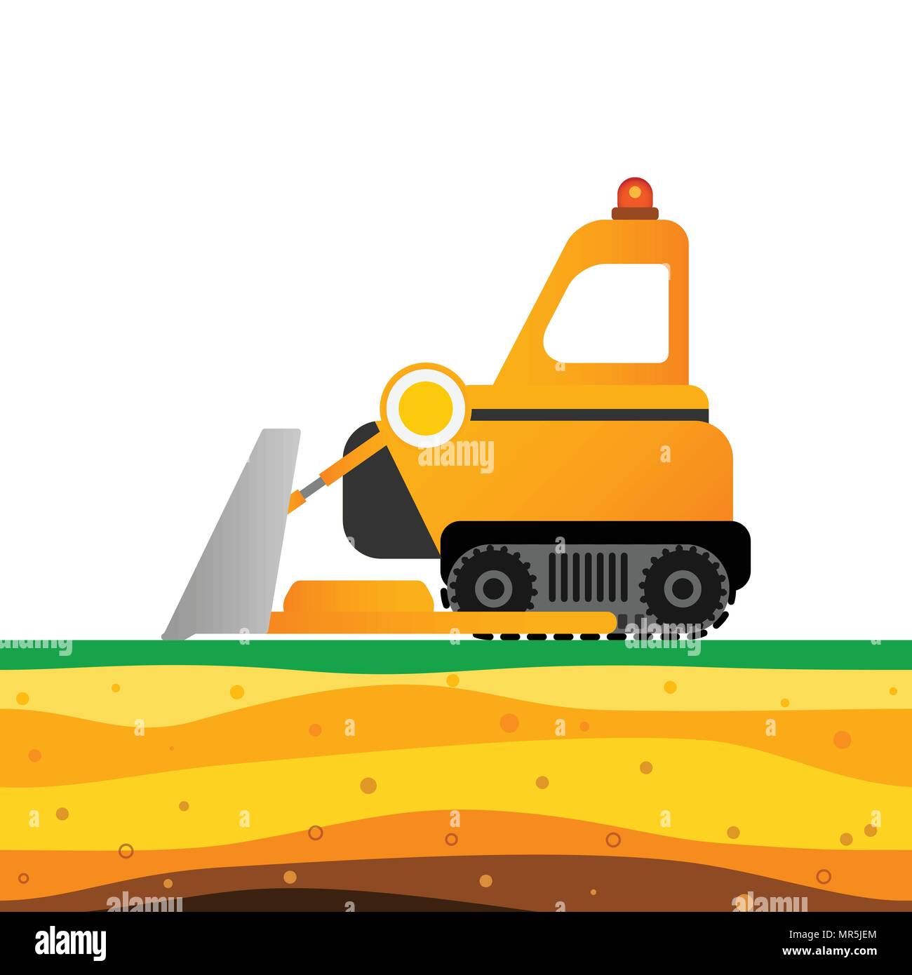 Bulldozer giallo su sfondo bianco. Industria mineraria. Illustrazione Vettoriale