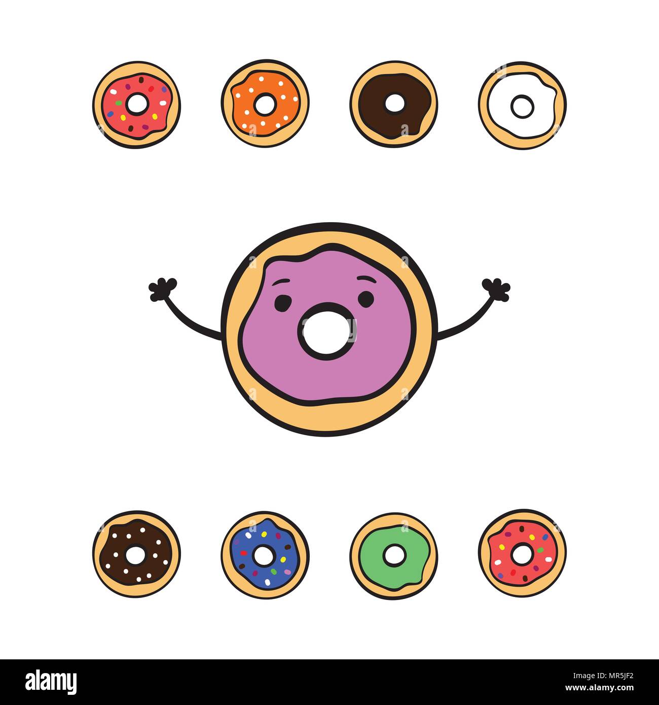Carino ciambelle colorate su sfondo bianco. Illustrazione Vettoriale