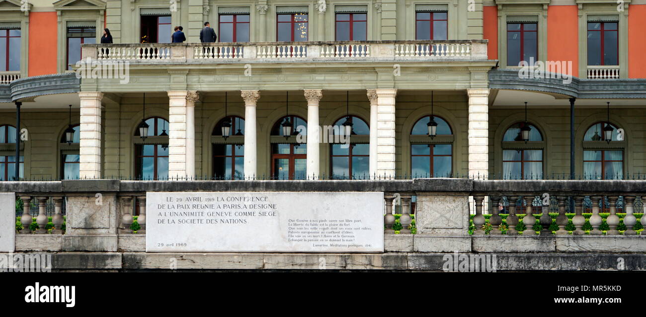 Il Palais Wilson a Ginevra, in Svizzera, sede dell'Ufficio dell'Alto Commissario delle Nazioni Unite per i diritti dell'uomo. Essa è stata anche la sede della Lega delle Nazioni dal 1920 al 1936, l'edificio è stato chiamato dopo la U.S. Presidente Woodrow Wilson, che è stato determinante per la fondazione della Società delle Nazioni. Foto Stock