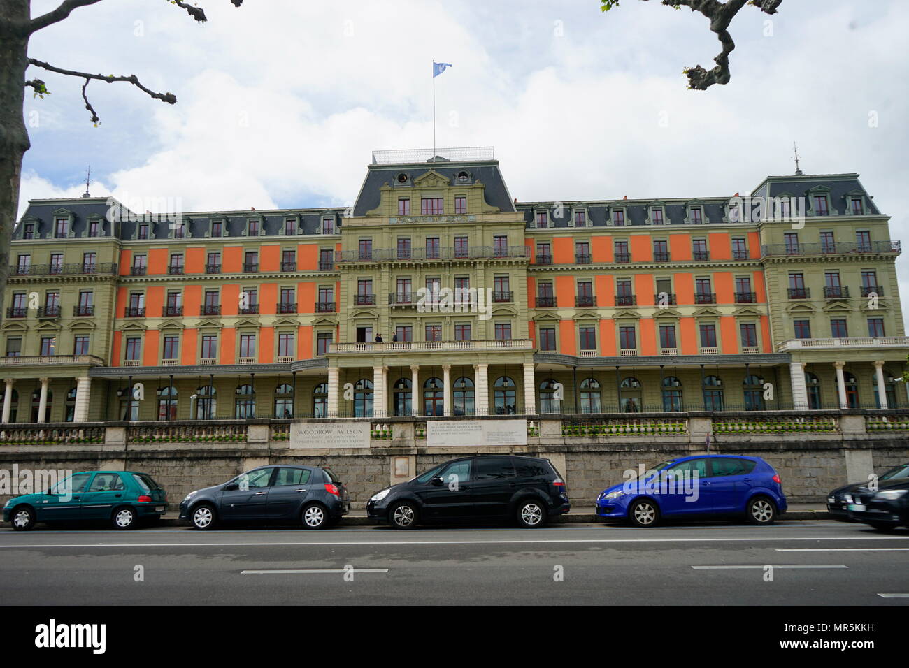 Il Palais Wilson a Ginevra, in Svizzera, sede dell'Ufficio dell'Alto Commissario delle Nazioni Unite per i diritti dell'uomo. Essa è stata anche la sede della Lega delle Nazioni dal 1920 al 1936, l'edificio è stato chiamato dopo la U.S. Presidente Woodrow Wilson, che è stato determinante per la fondazione della Società delle Nazioni. Foto Stock
