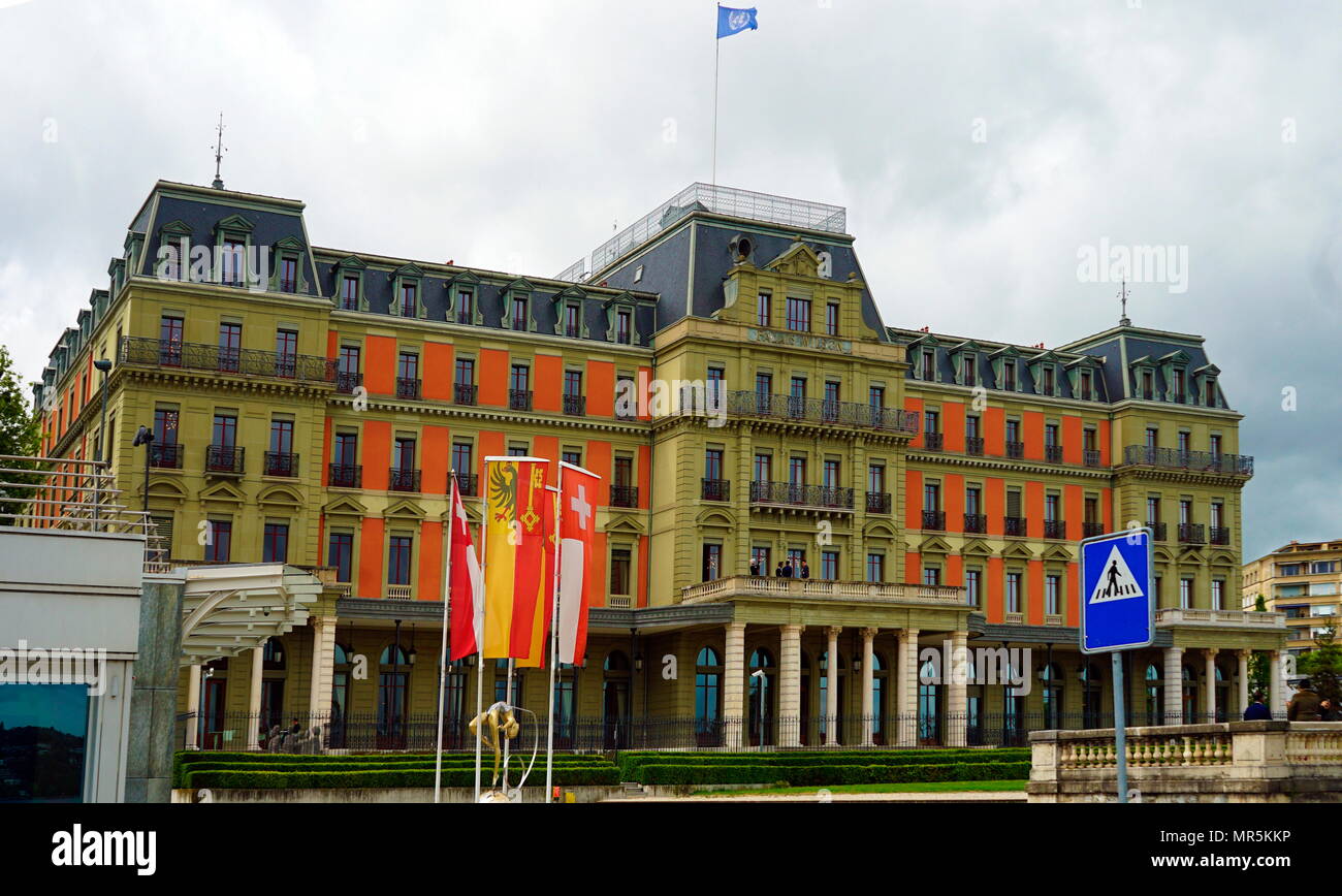 Il Palais Wilson a Ginevra, in Svizzera, sede dell'Ufficio dell'Alto Commissario delle Nazioni Unite per i diritti dell'uomo. Essa è stata anche la sede della Lega delle Nazioni dal 1920 al 1936, l'edificio è stato chiamato dopo la U.S. Presidente Woodrow Wilson, che è stato determinante per la fondazione della Società delle Nazioni. Foto Stock