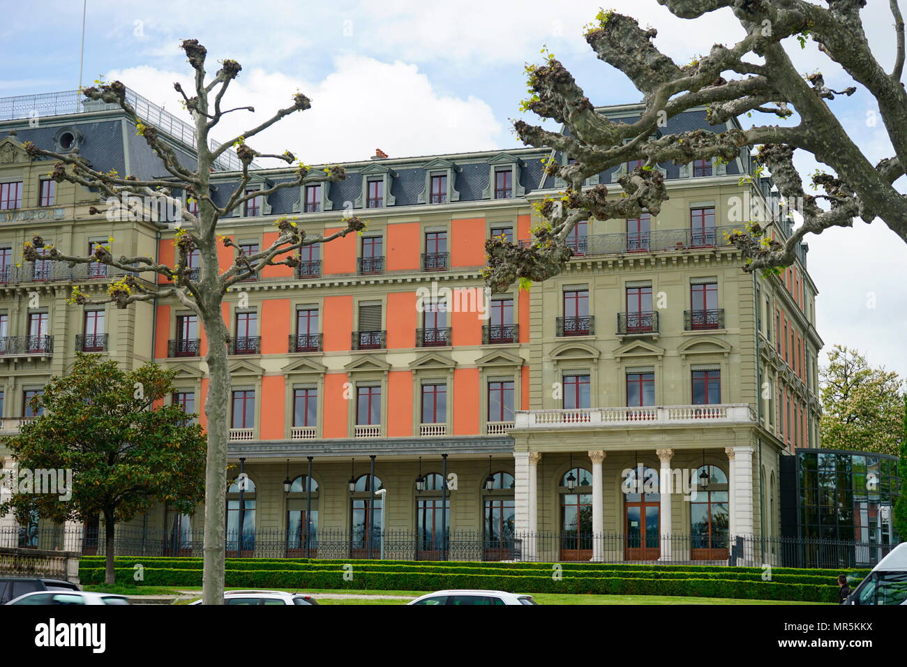 Il Palais Wilson a Ginevra, in Svizzera, sede dell'Ufficio dell'Alto Commissario delle Nazioni Unite per i diritti dell'uomo. Essa è stata anche la sede della Lega delle Nazioni dal 1920 al 1936, l'edificio è stato chiamato dopo la U.S. Presidente Woodrow Wilson, che è stato determinante per la fondazione della Società delle Nazioni. Foto Stock