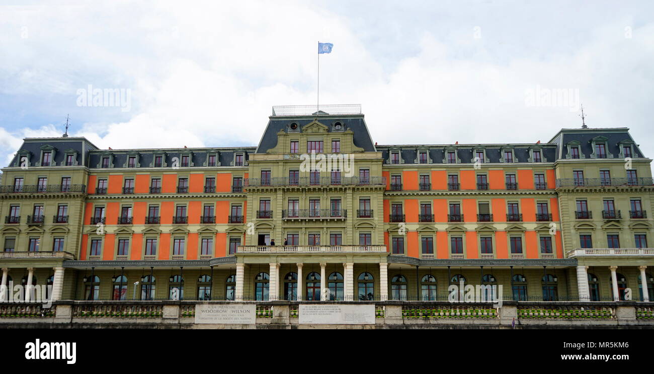Il Palais Wilson a Ginevra, in Svizzera, sede dell'Ufficio dell'Alto Commissario delle Nazioni Unite per i diritti dell'uomo. Essa è stata anche la sede della Lega delle Nazioni dal 1920 al 1936, l'edificio è stato chiamato dopo la U.S. Presidente Woodrow Wilson, che è stato determinante per la fondazione della Società delle Nazioni. Foto Stock