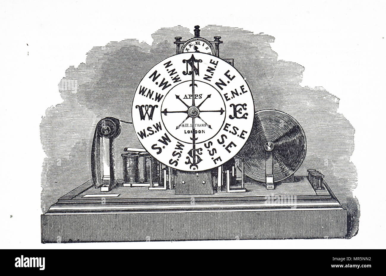 Incisione raffigurante un anemometro, uno strumento utilizzato per la misurazione della velocità del vento o di qualsiasi corrente di gas. Datata del XIX secolo Foto Stock