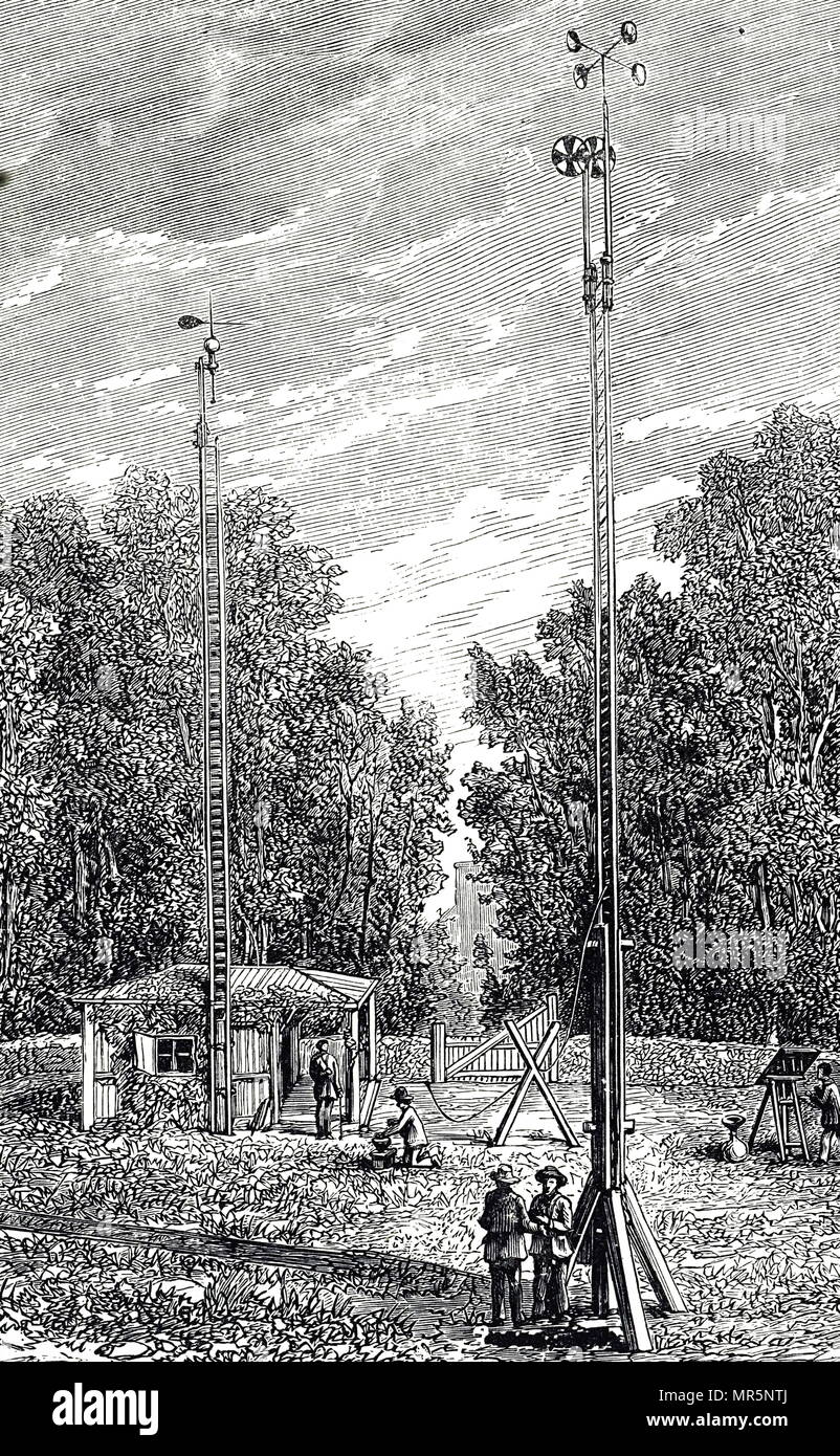 Incisione raffigurante un anemometro, uno strumento utilizzato per la misurazione della velocità del vento o di qualsiasi corrente di gas. Datata del XIX secolo Foto Stock