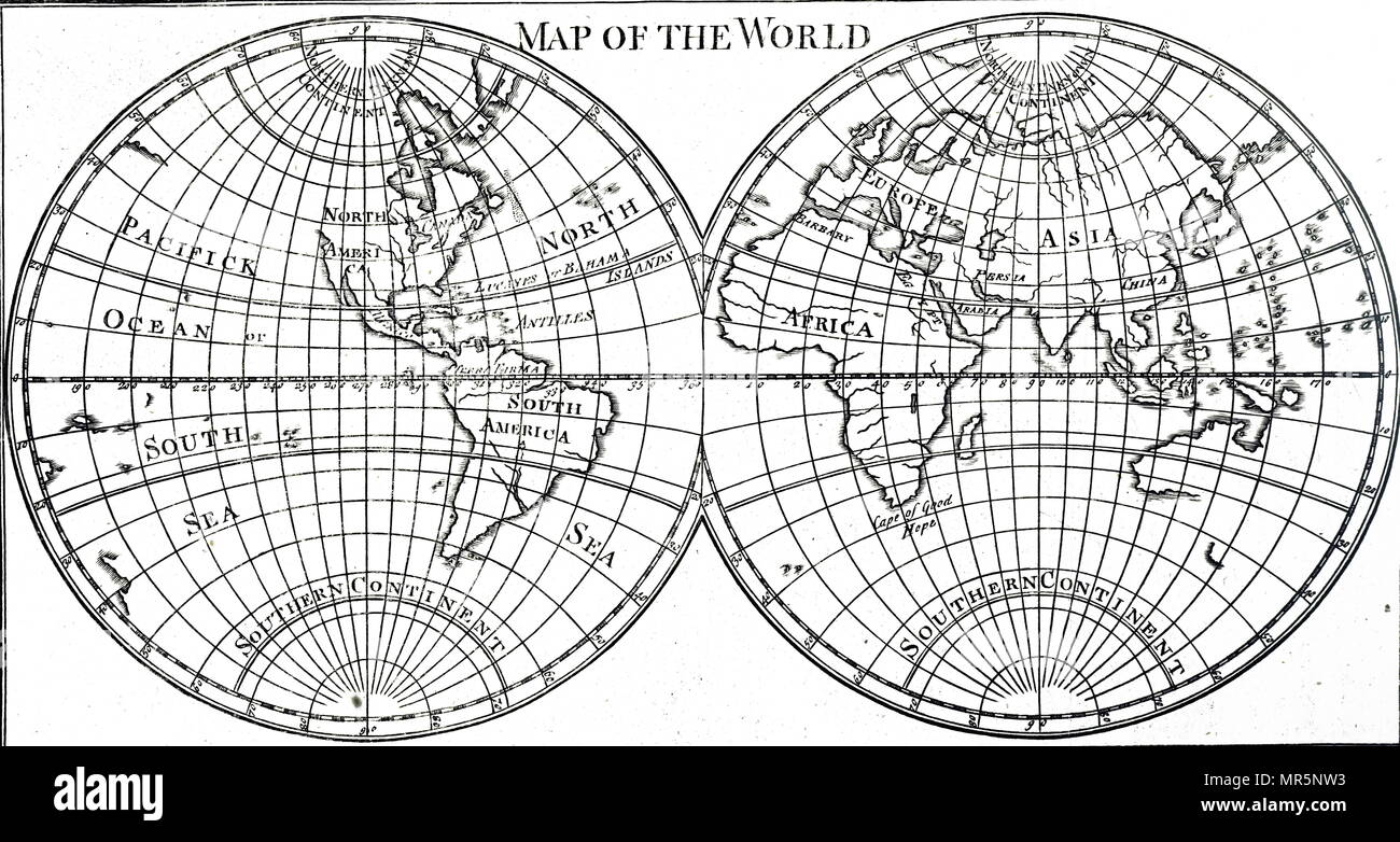 Xviii secolo la mappa del mondo allora conosciuto. Datata xviii secolo Foto Stock