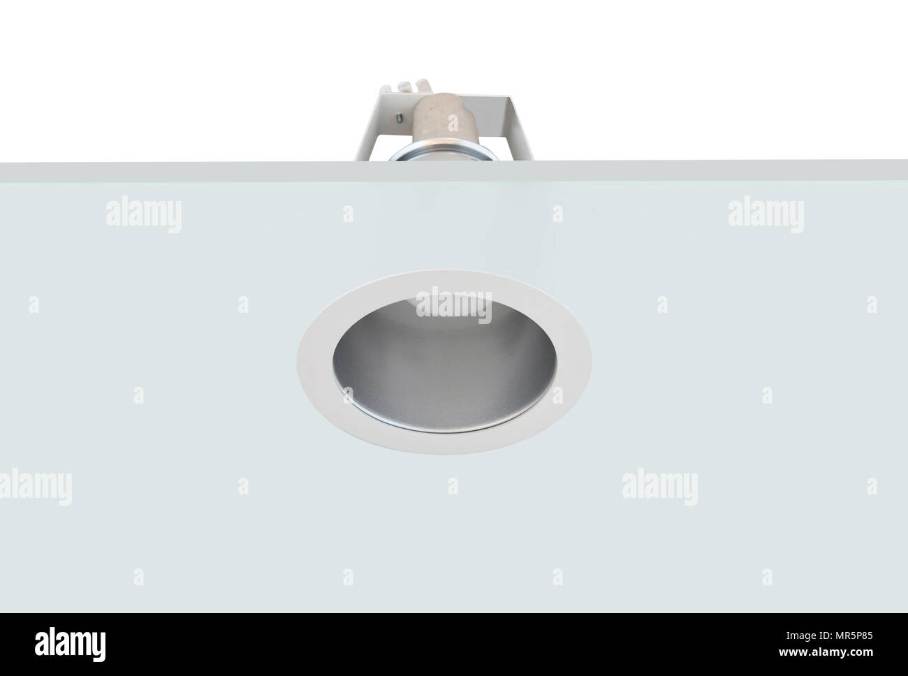 Faretto a incasso a soffitto o light installato su un soffitto grigio. Foto Stock