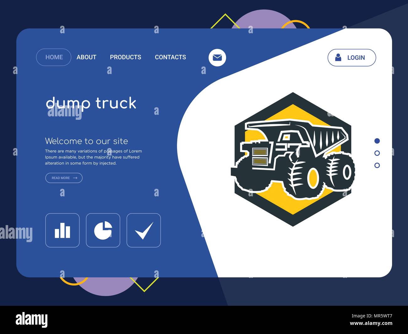 La qualità di una pagina camion Website template EPS vettoriali, moderno Web Design con piatto e gli elementi di interfaccia utente illustrazione del paesaggio, ideale per landing page Illustrazione Vettoriale