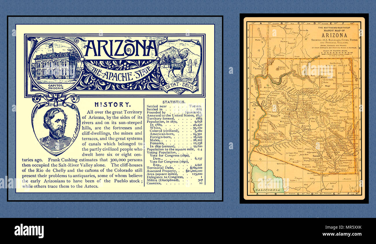 Arizona Mappa e guida entrata, 1891 Foto Stock