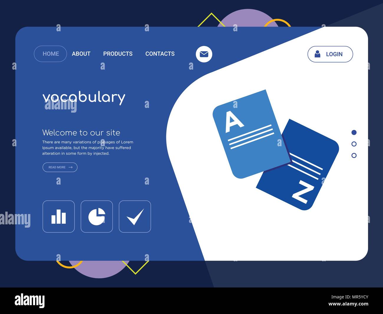 La qualità di una pagina del sito Web di vocabolario modello EPS vettoriali, moderno Web Design con piatto e gli elementi di interfaccia utente illustrazione del paesaggio, ideale per landing page Illustrazione Vettoriale