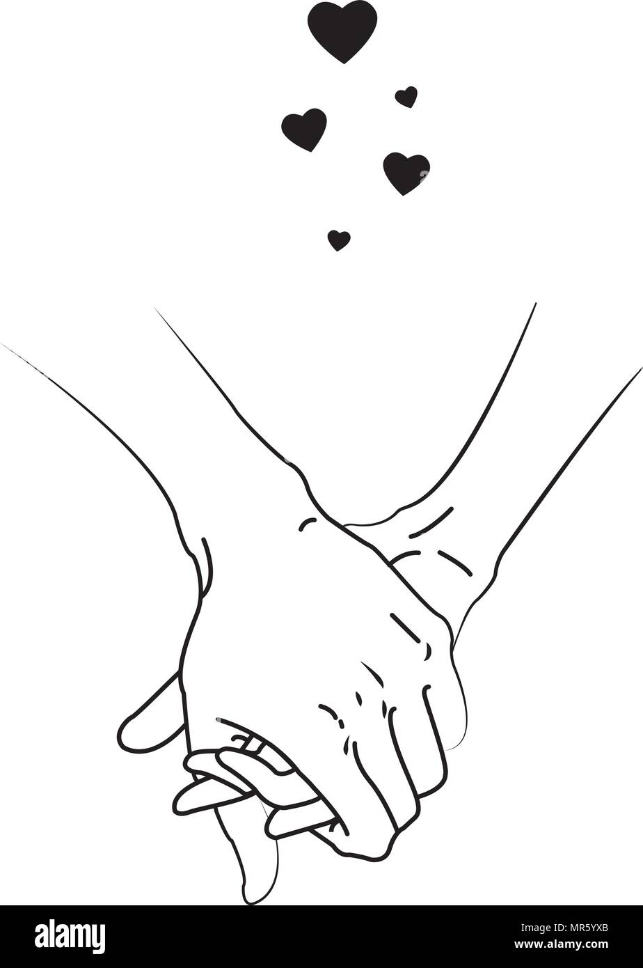 Line art illustrazione di un uomo e di una donna holding hands .il giorno di san valentino Illustrazione Vettoriale