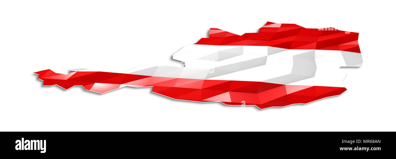 Bassa poli bandiera nella mappa di Austria, rendering 3d, icona arte Foto Stock