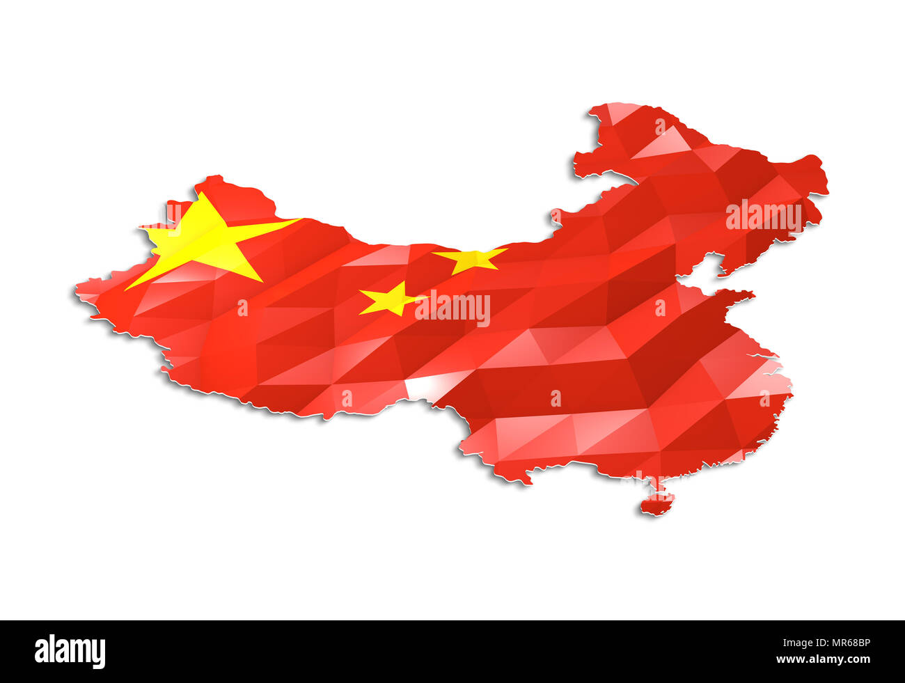 Bassa poli bandiera nella mappa della Cina, rendering 3d, icona arte Foto Stock