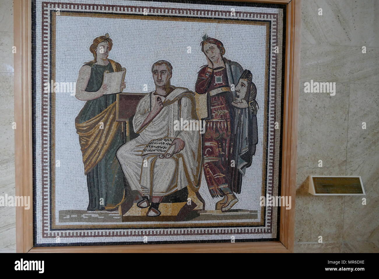 Virgilio e le tre muse; III secolo d.c. mosaico romano scoperto a Sousse, Tunisia. Foto Stock