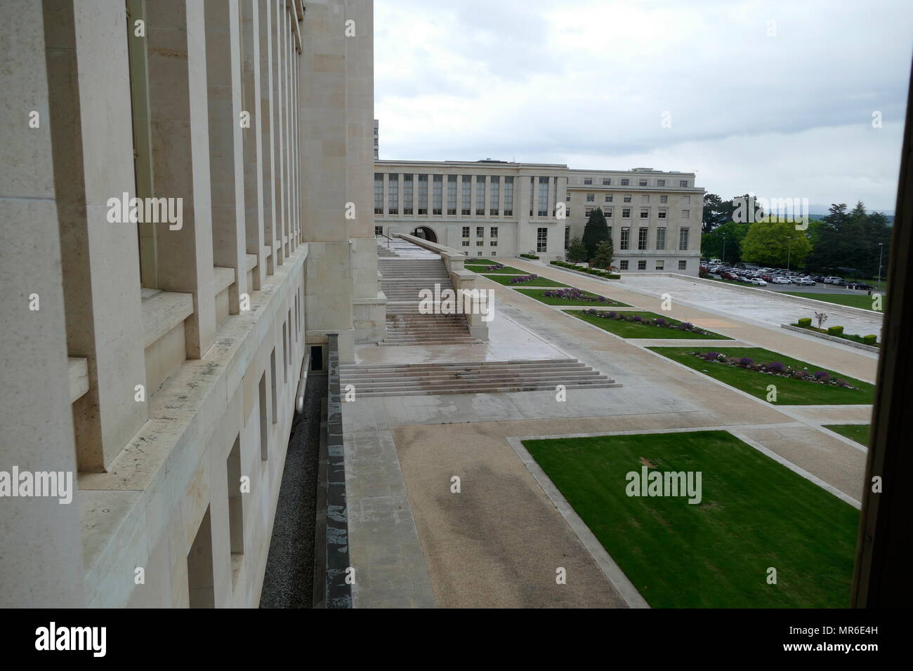 Palais des Nations, sede delle Nazioni Unite di Ginevra, Svizzera. Questa è stata la casa della lega delle nazioni, e è presente luogo di incontro della Conferenza sul disarmo. Foto Stock