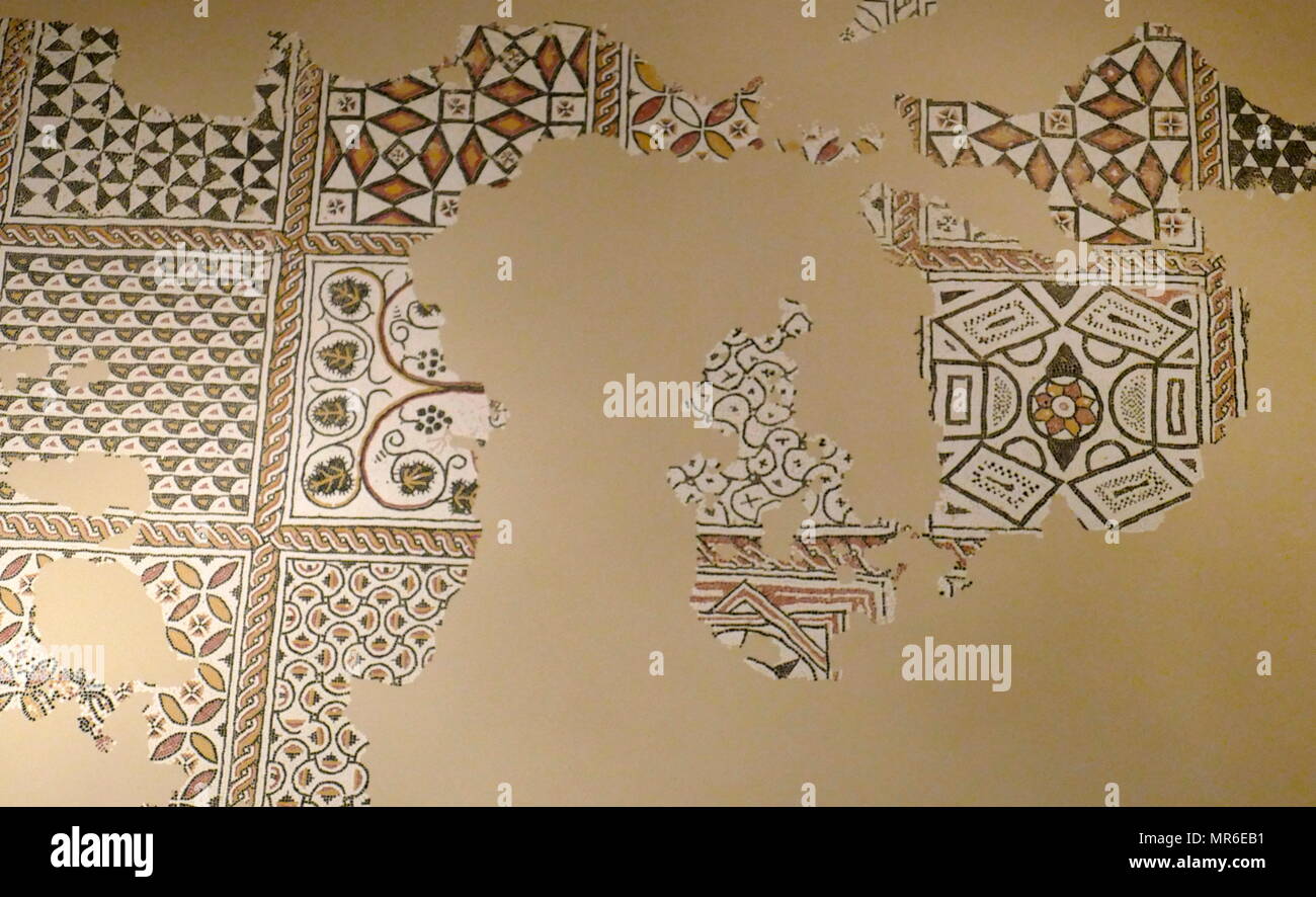 V secolo mosaico romano dal pavimento della casa del Vescovo di Ginevra in Svizzera Foto Stock