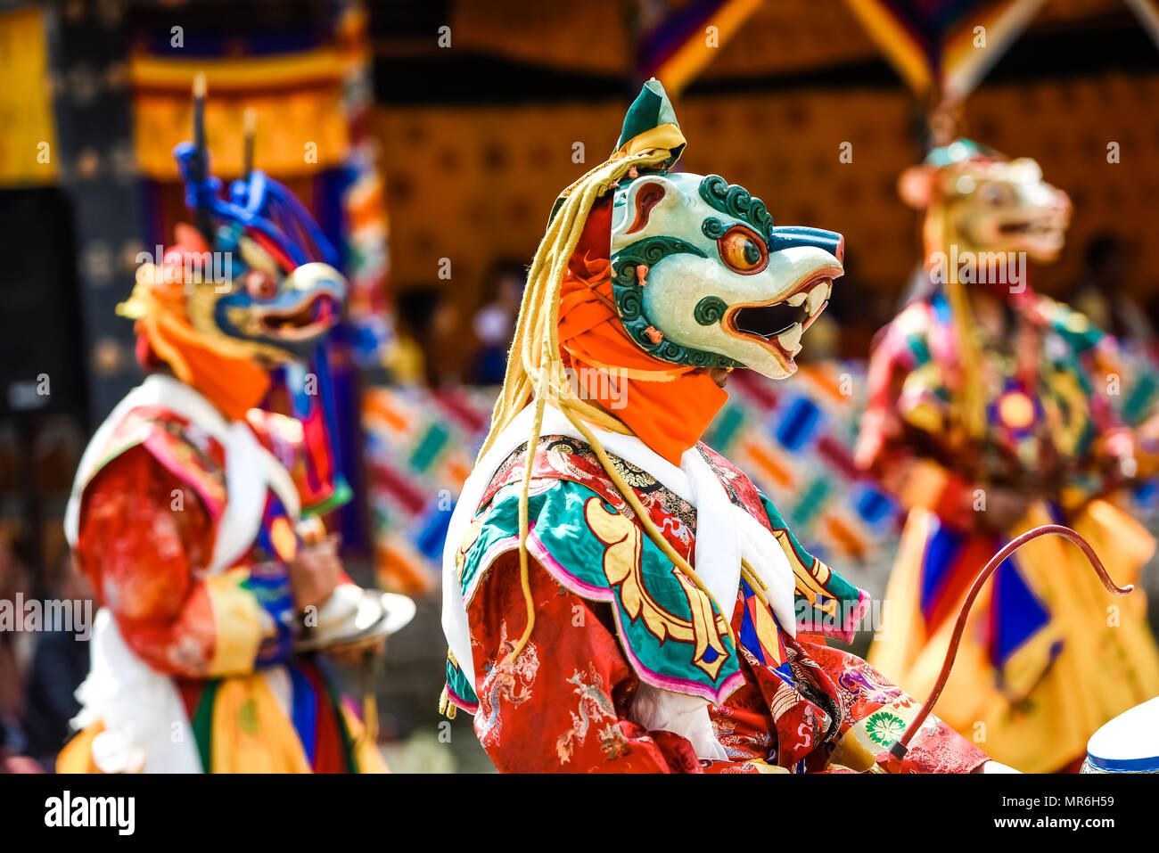 Ballerino alla Mask Dance, religiosi monastero Tsechu Festival, Gasa distretto distretto distretto Tshechu Festival, Gasa Foto Stock
