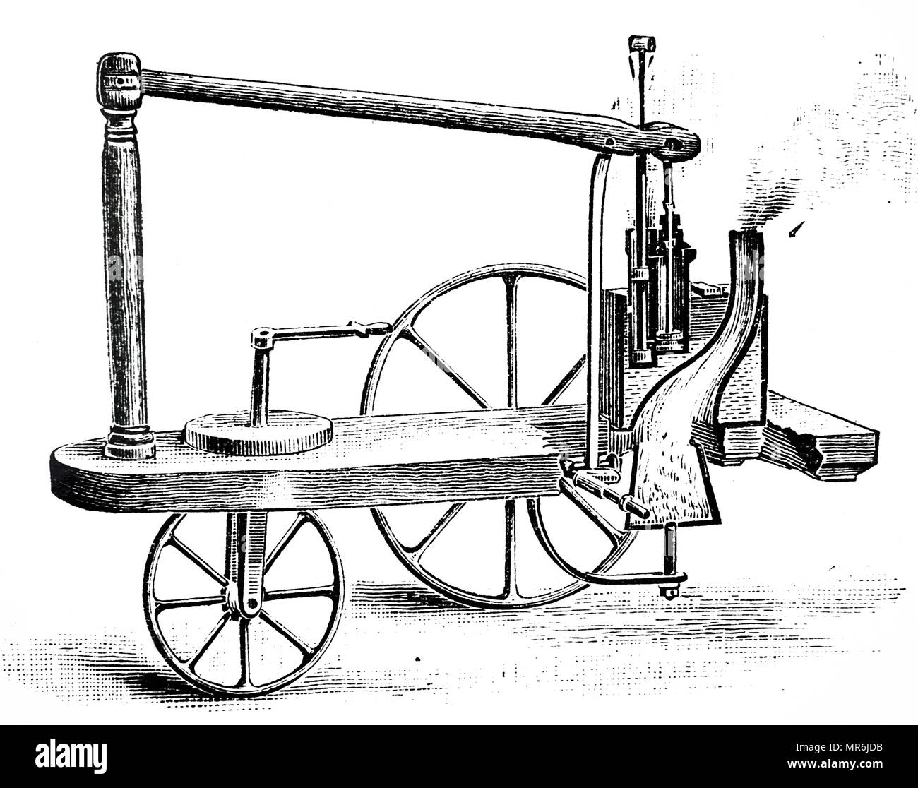 Incisione raffigurante un modello di carrello a vapore costruito da William Murdoch. William Murdoch (1754-1839) un ingegnere scozzese e inventore. Datata del XIX secolo Foto Stock