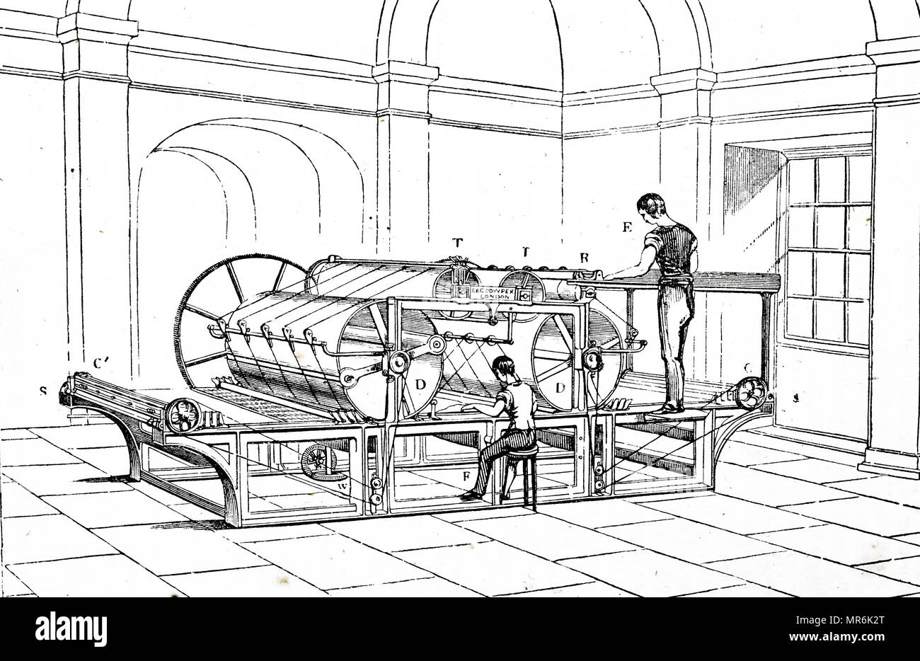 Incisione raffigurante un Applegarth e Cowper stampa. Questo vapore-powered macchina era uno sviluppo di König's 1814 e il prototipo è stato brevettato in 1818. Datata del XIX secolo Foto Stock