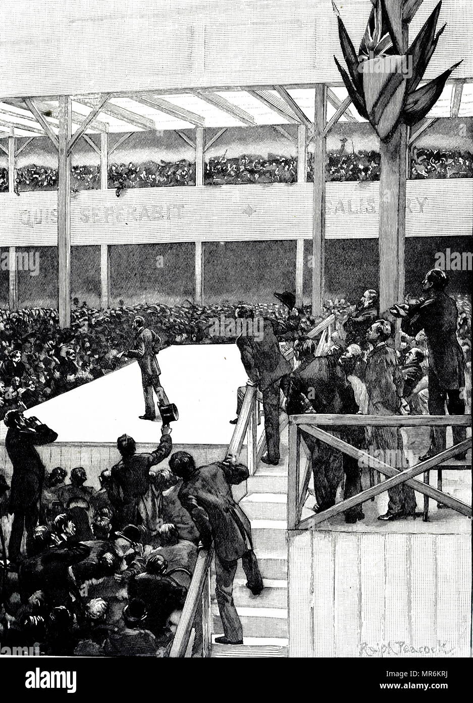 Incisione raffigurante la grande dimostrazione unionista a Belfast nel 1892. La protestante, includono l'ordine d'Orange sono state contro Irish Home regola. Datata del XIX secolo Foto Stock