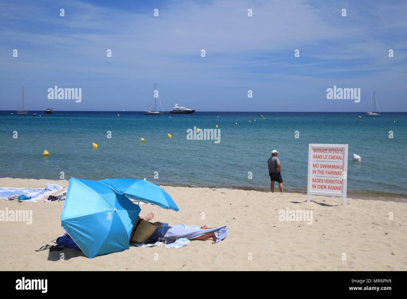 Spiaggia di Pampelonne, St Tropez, Var, Francia Foto Stock