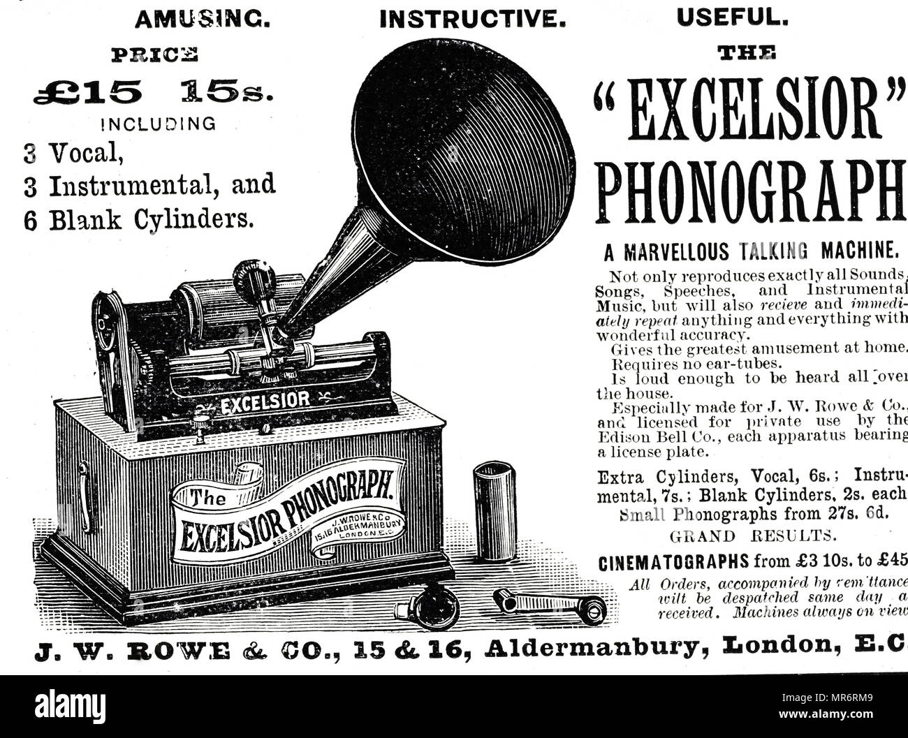 Pubblicità per un fonografo di Edison. Un fonografo è la meccanica di registrazione e di riproduzione del suono. Inventato da Thomas Edison (1847-1931) un inventore americano e imprenditore. Datata del XIX secolo Foto Stock