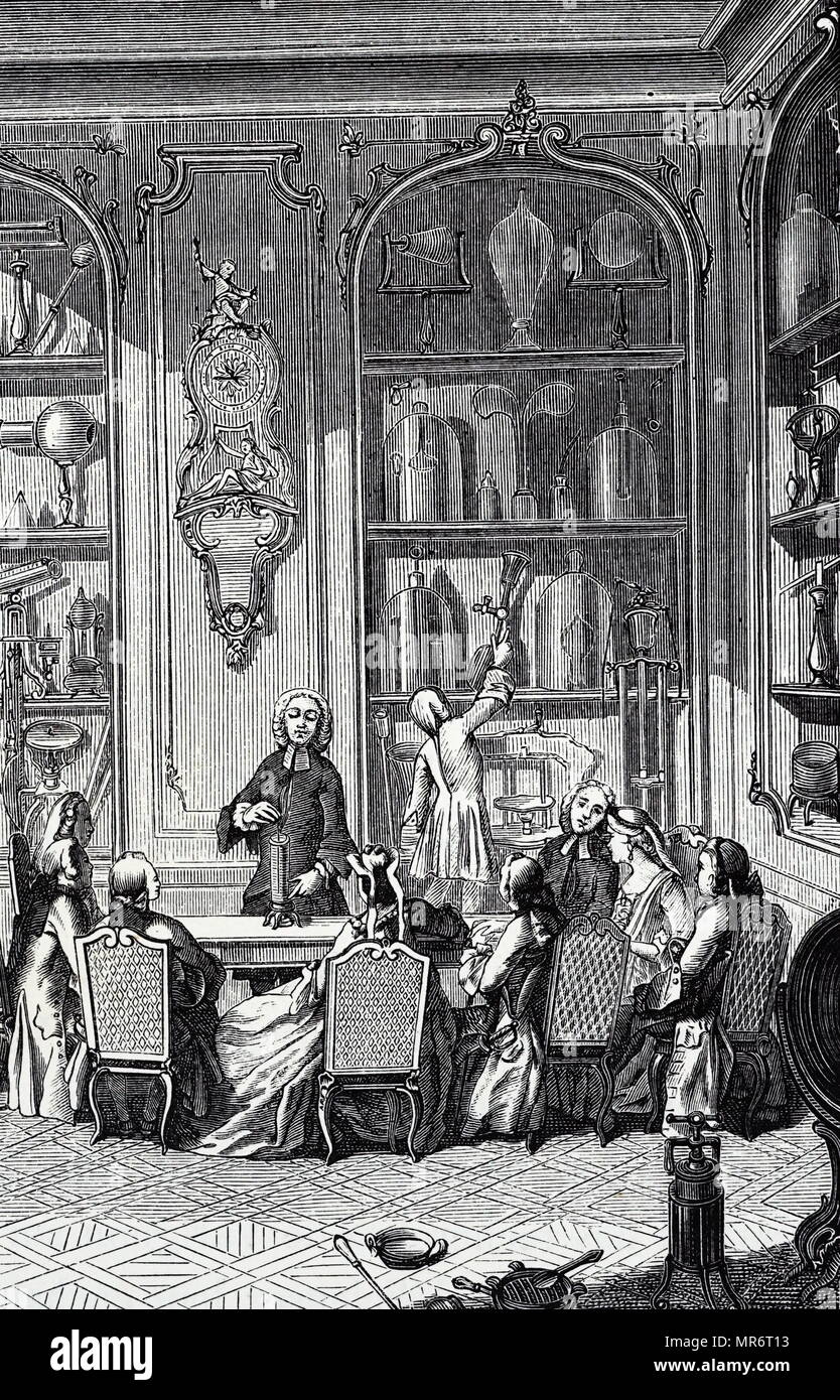 Incisione raffigurante Jean-Antoine Nollet (1700-1770) Un ecclesiastico francese e fisico. Datata xviii secolo Foto Stock