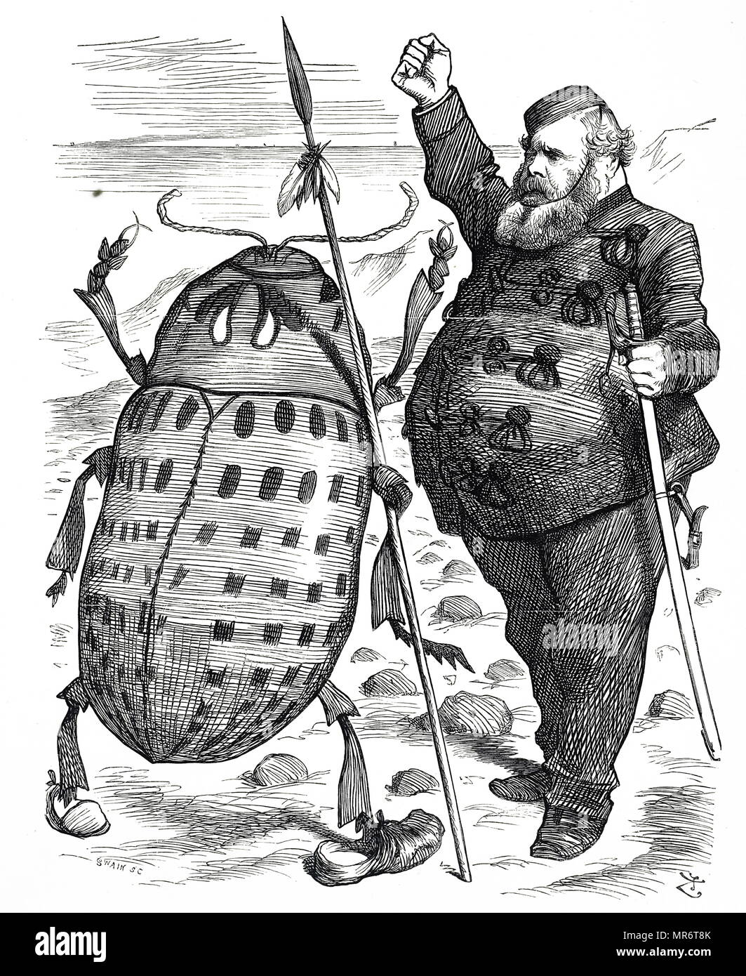 Cartoon commentando la paura della diffusione del Colorado Beetle, che era un principale infestante delle colture di patate. Datata del XIX secolo Foto Stock