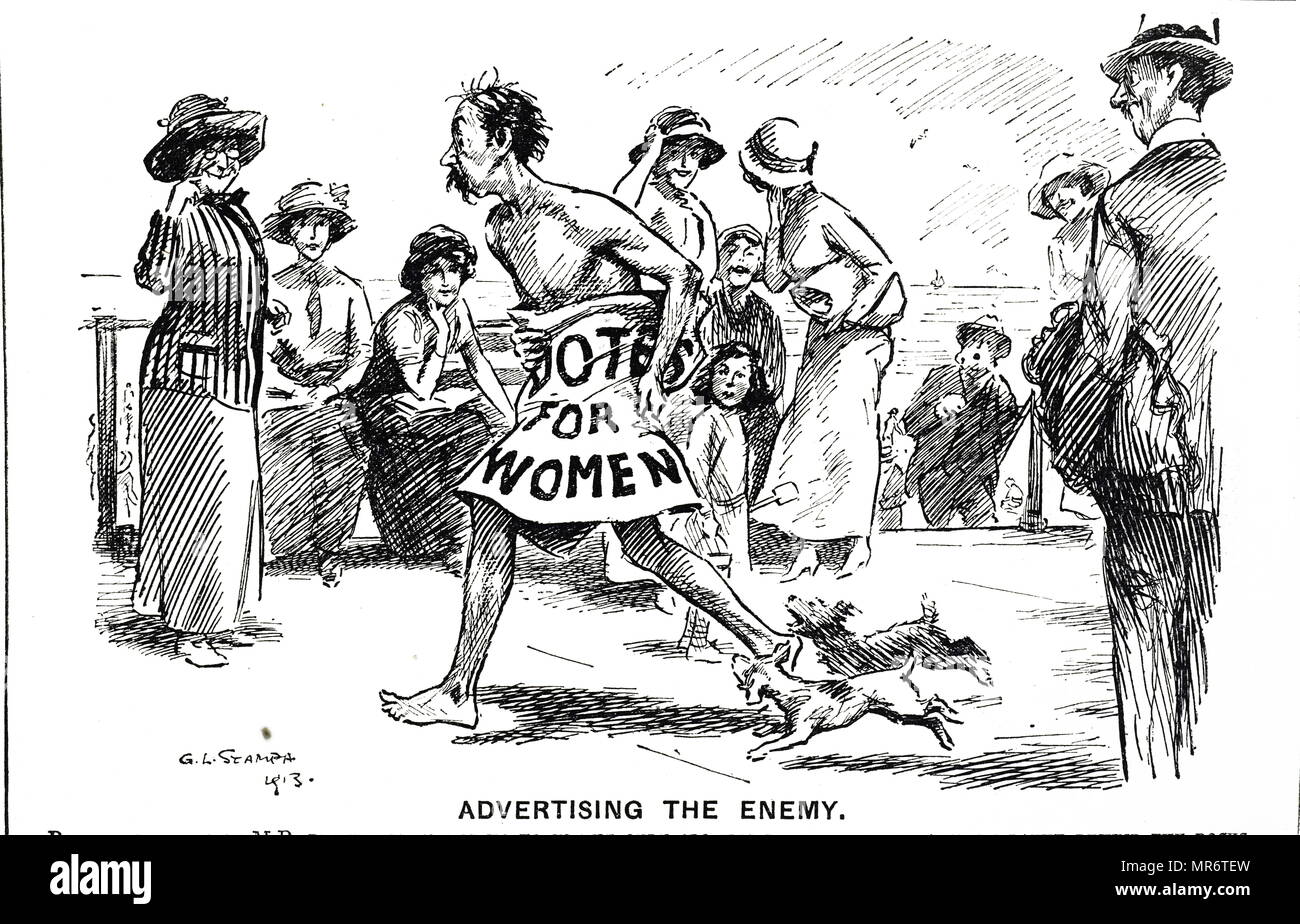 Cartoon commentando la il suffragio femminile movimento. In data xx secolo Foto Stock