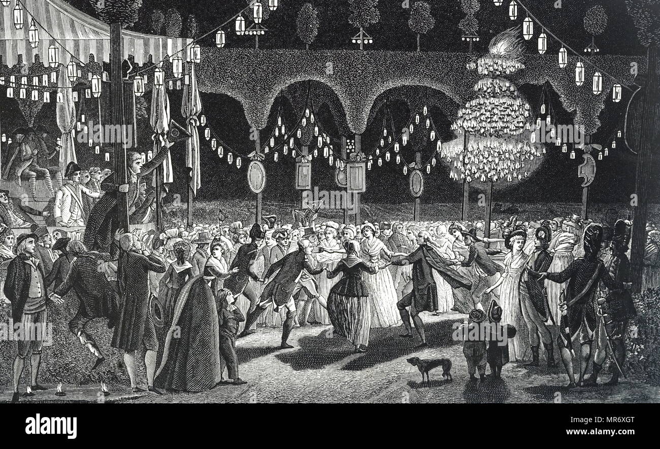 Incisione raffigurante il 1793 sfera della Bastiglia. Datata xviii secolo Foto Stock