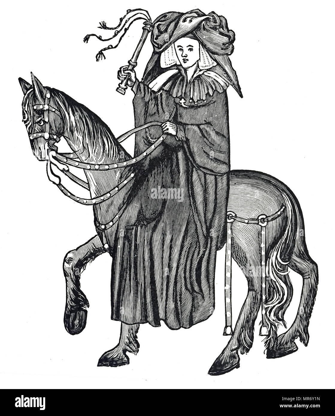 Illustrazione da Geoffrey Chaucer "la moglie del bagno del racconto', dai racconti di Canterbury. Geoffrey Chaucer, un poeta inglese del Medioevo. Datata xv secolo Foto Stock