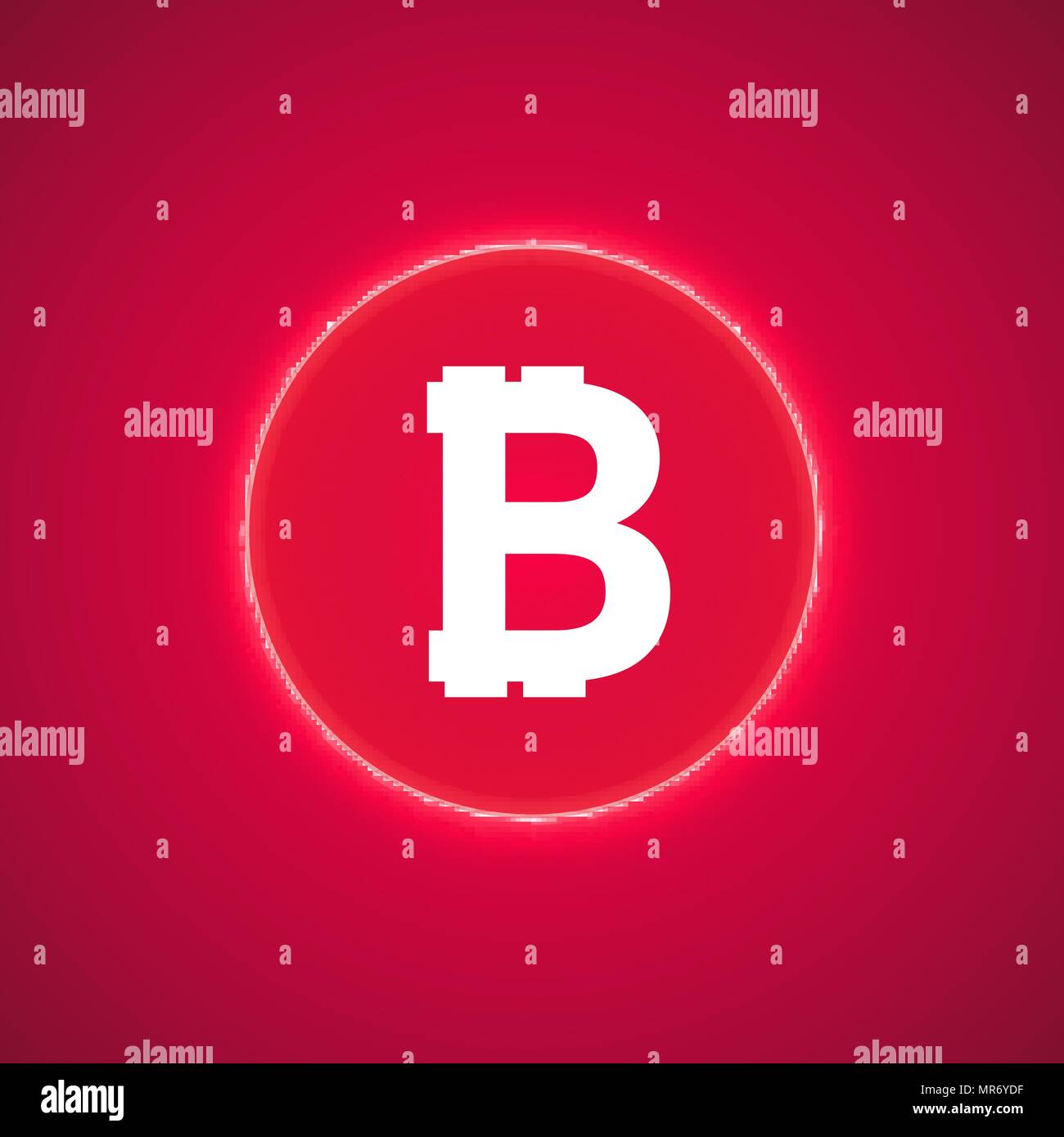 Abstract neon pink anello di energia con bitcoin su uno sfondo di colore rosa. Illustrazione Vettoriale