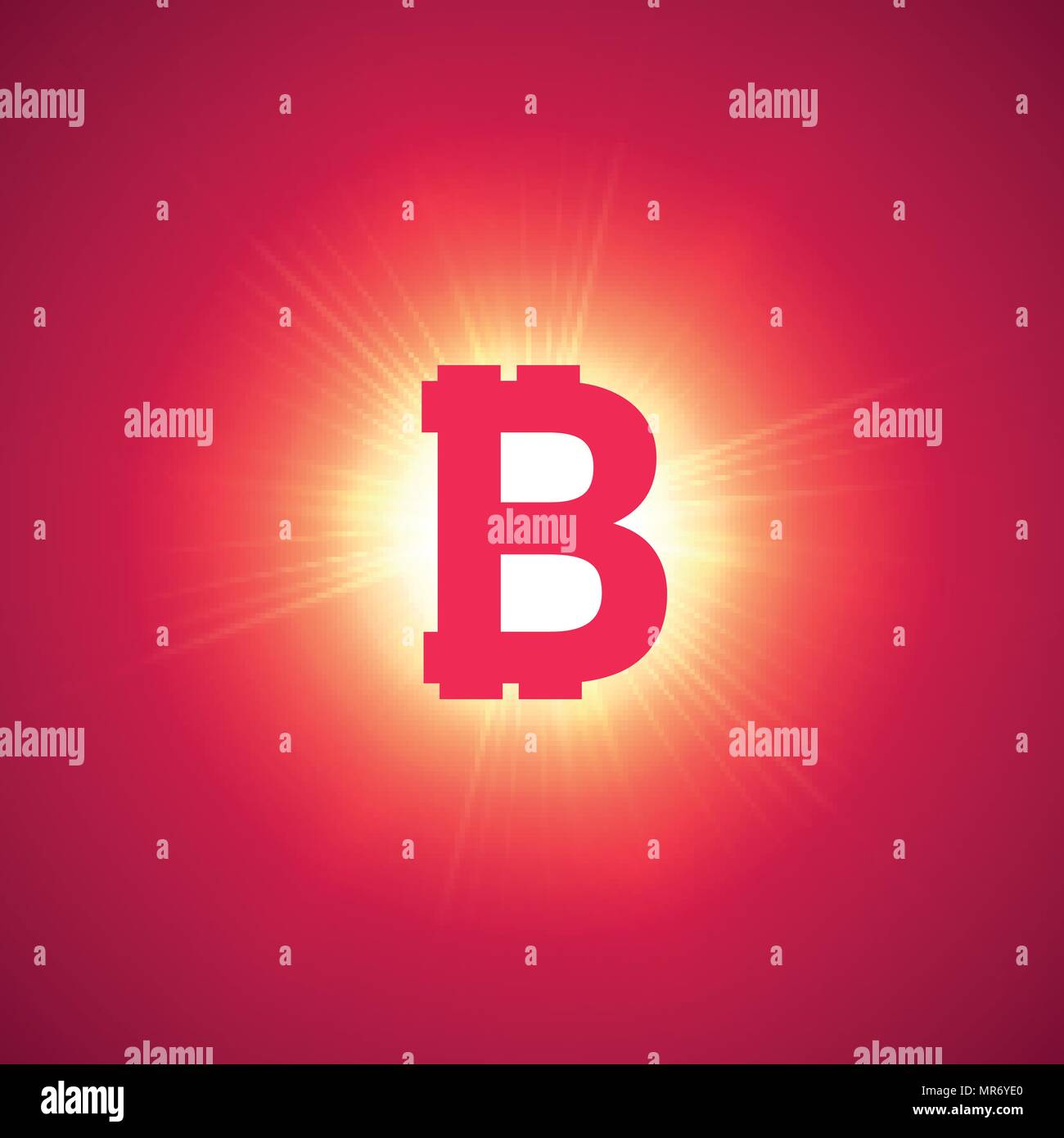 Arancione cryptocurrency bitcoin in raggi luminosi su uno sfondo di colore rosa Illustrazione Vettoriale