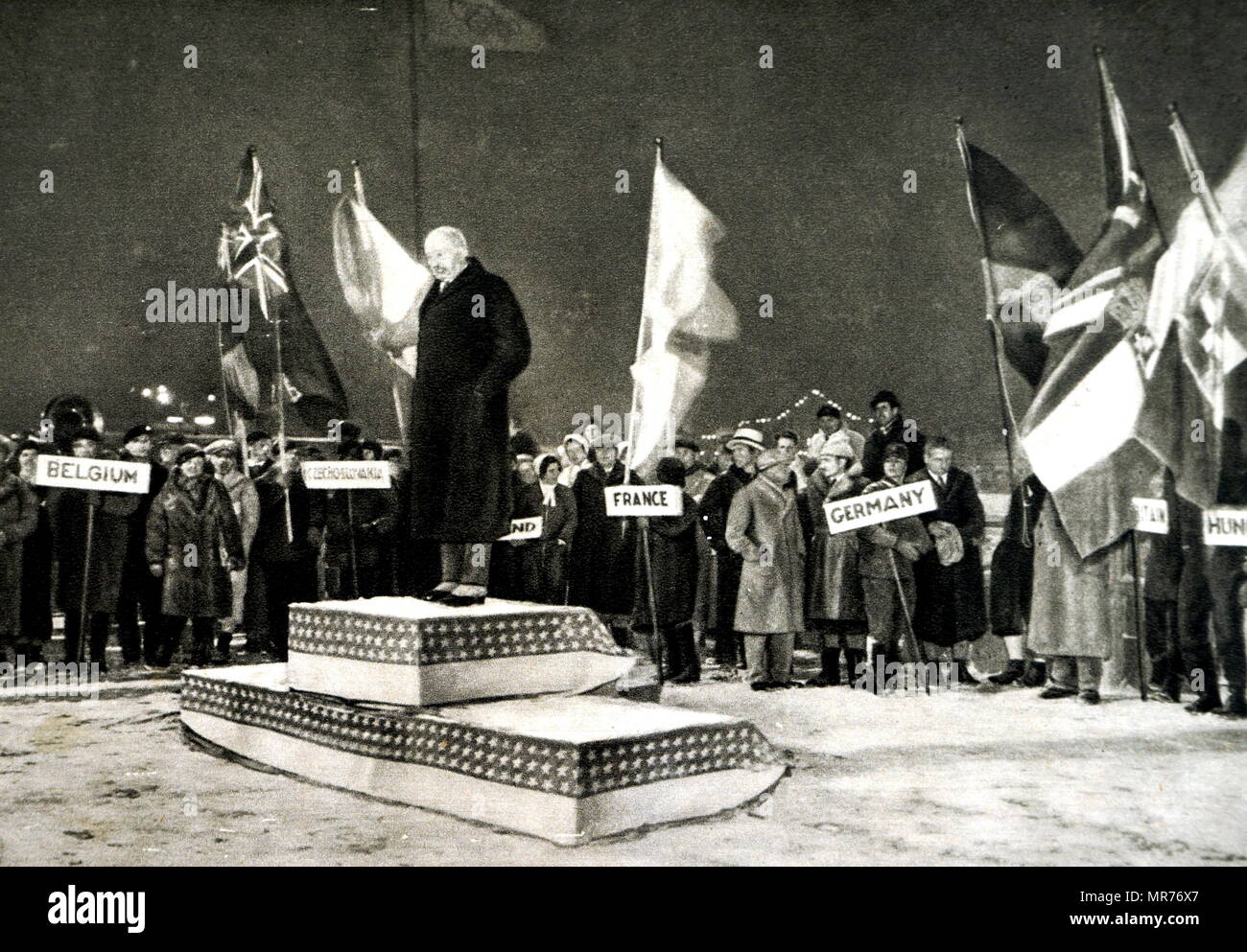 Premiazione presso il 1932 Giochi Olimpici Invernali. Foto Stock