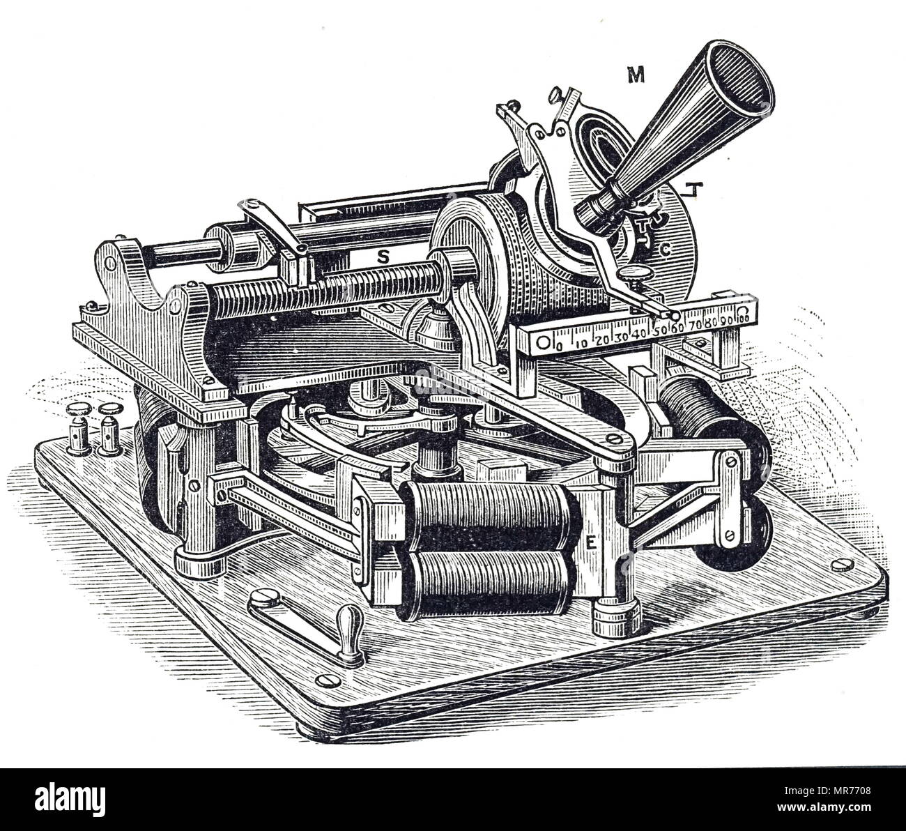 Incisione raffigurante una "nuova" Edison fonografo. Il fonografo fu inventato nel 1877, per quanto riguarda la meccanica la registrazione e la riproduzione del suono da Thomas Edison. Thomas Edison (1847-1931) un inventore americano e imprenditore. Datata del XIX secolo Foto Stock
