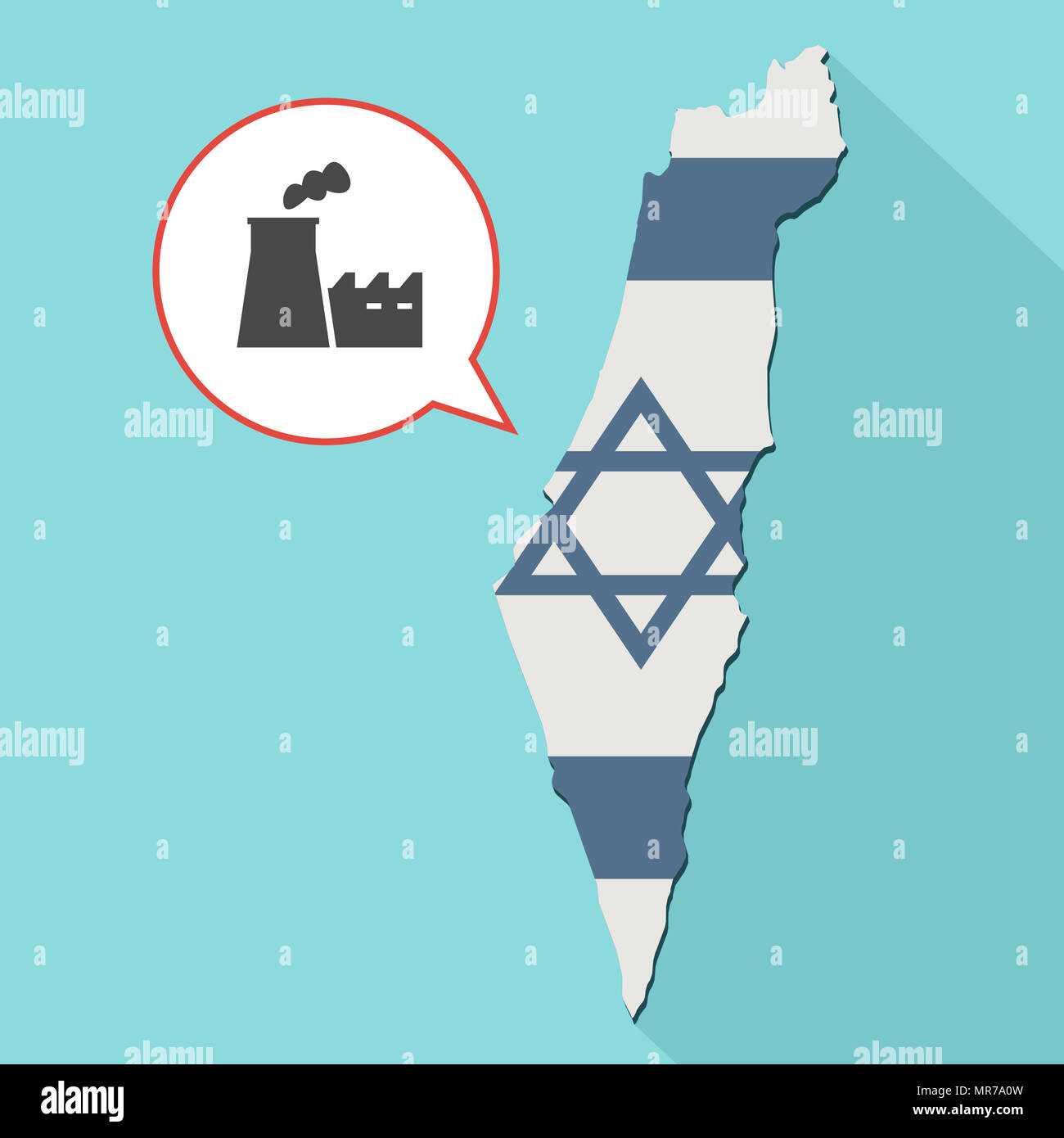 Illustrazione di una lunga ombra Israele mappa con la sua bandiera e un palloncino di fumetti con impostazioni di fabbrica Foto Stock