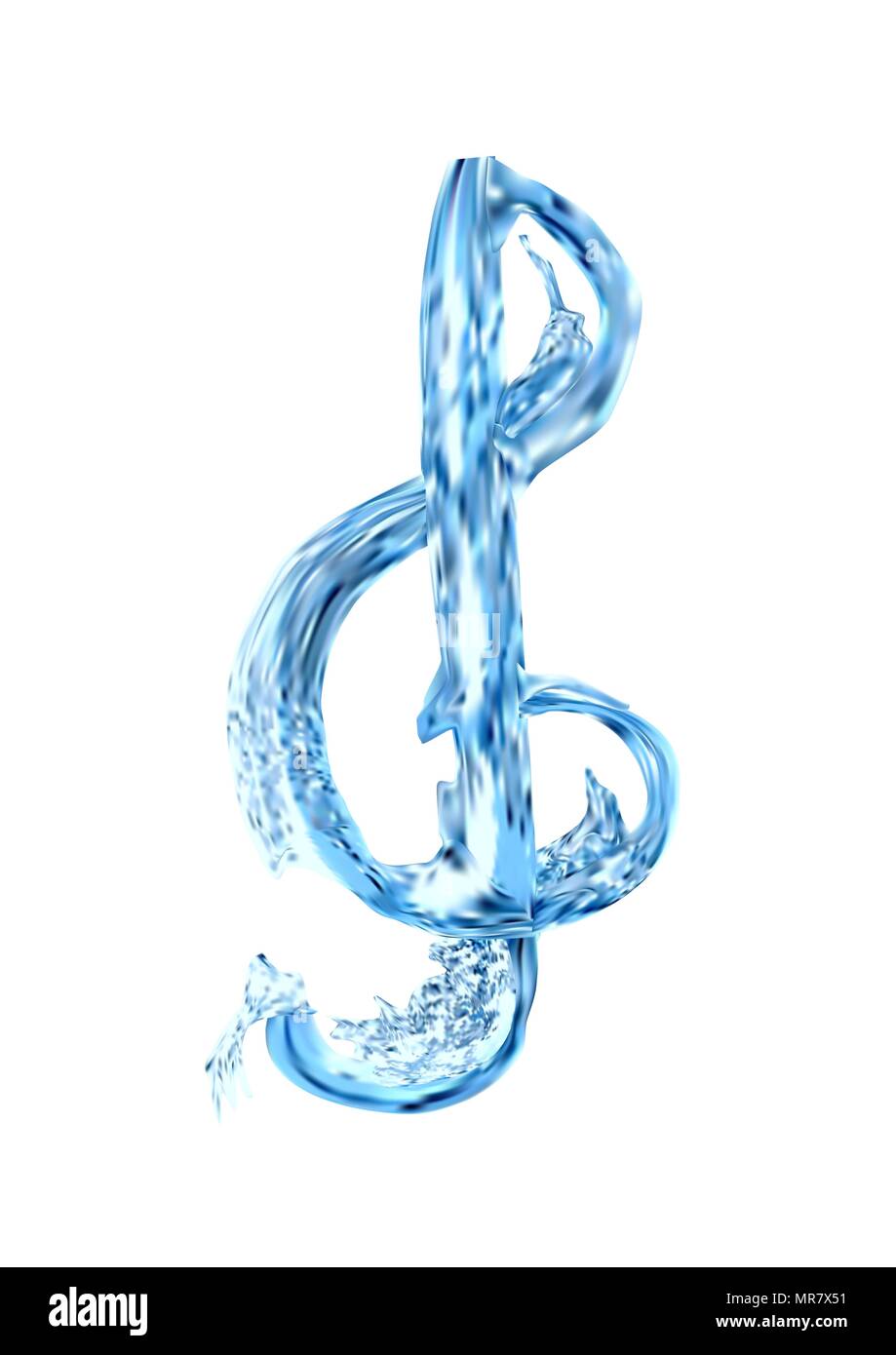 Chiave di Violino in acqua isolati su sfondo bianco Illustrazione Vettoriale