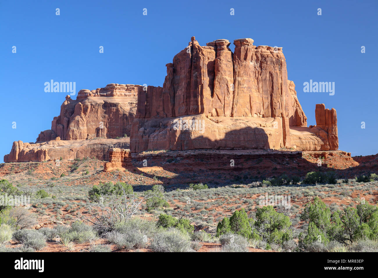 Le imponenti formazioni rocciose presso il Parco Nazionale di Arches pietrificate dune Foto Stock